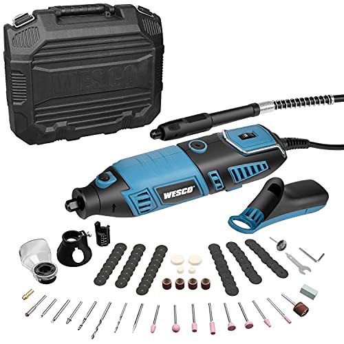 WESCO Rotary Tool Kit, 7 Variable Speeds 8000-35000RPM,Flexible Shaft, 82 Accessories, Rotary Multi-Tool for Cutting, Carving, Engraving, Polishing, and Detail Sanding DIY Project