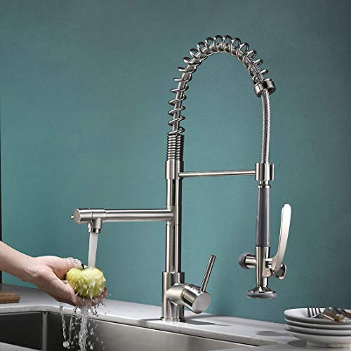 Fapully Commercial Kitchen Faucet Pull Down Sprayer with Soap Dispenser Brushed Nickel