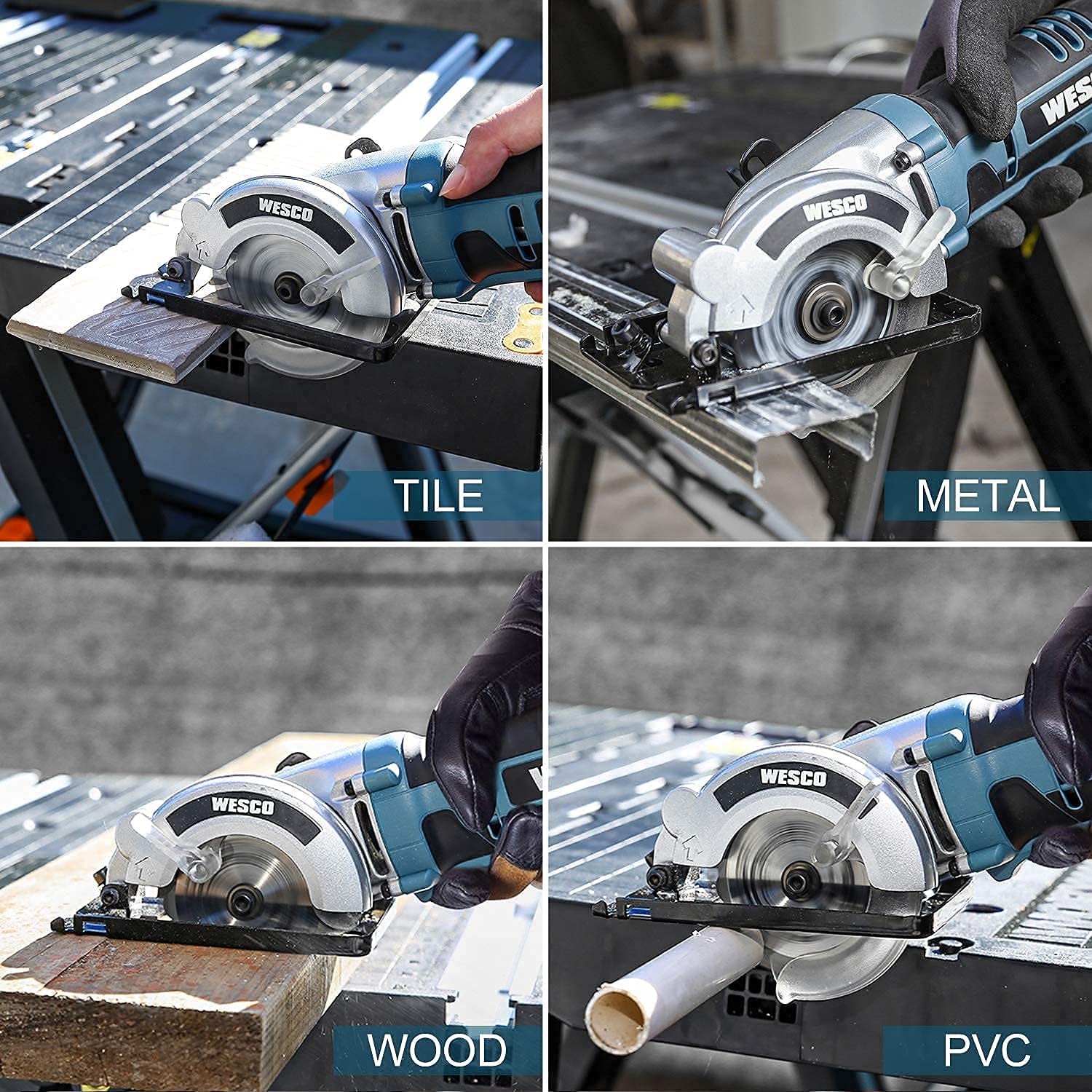 Circular Saw, WESCO 20V 3-3/8 Inch Cordless Mini Circular Saw with 2.0Ah Battery and Fast Charger, MAX Cutting Depth 1-1/8 Inch, Parallel Guide and Hex Key, 24T TCT blade for Wood, Soft Metal Cuts