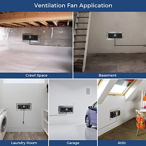 ALORAIR Crawlspace Ventilation Fan, Crawlspace Fan vent with Temperature Humidity Controller, Timing Cycle, Speed Control, for garage, shed, crawl space, basements, 240CFM (Air-out)