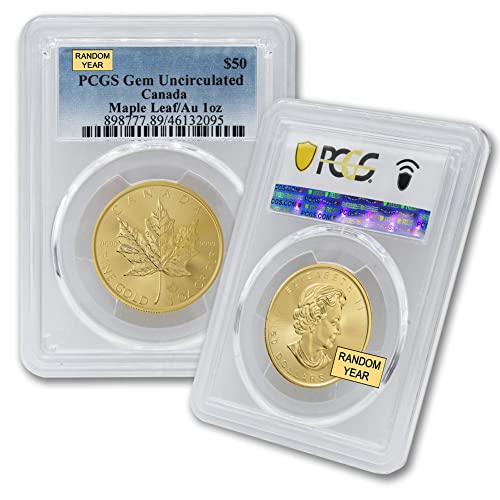 1979 - Present (Random Year) CA 1 oz Canadian Gold Maple Leaf Coin Gem Uncirculated 24K $50 GEMUNC PCGS