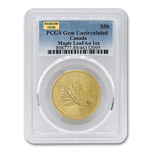 1979 - Present (Random Year) CA 1 oz Canadian Gold Maple Leaf Coin Gem Uncirculated 24K $50 GEMUNC PCGS