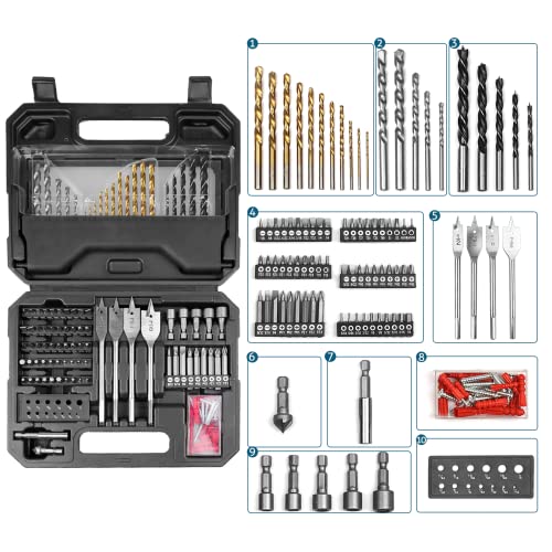 Drill Bit Set, WESCO 122Pcs Power Impact Driver Bits Set and Screwdriver Bits Set,Assorted in Tough Case for Wood Metal Cement Drilling and Screwdriving, Gift for Men/Women Tools Box