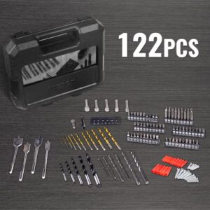 Drill Bit Set, WESCO 122Pcs Power Impact Driver Bits Set and Screwdriver Bits Set,Assorted in Tough Case for Wood Metal Cement Drilling and Screwdriving, Gift for Men/Women Tools Box