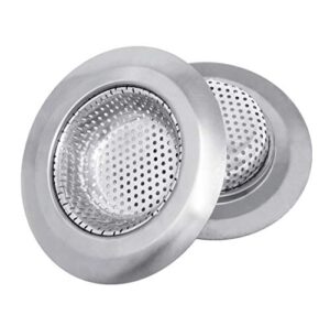 makerstep 2 pack of stainless steel sink drain strainer baskets 4.5 inch diameter. kitchen stopper. for dishes, garbage disposal, large wide rim prevents clogged drains catcher. fine mesh.