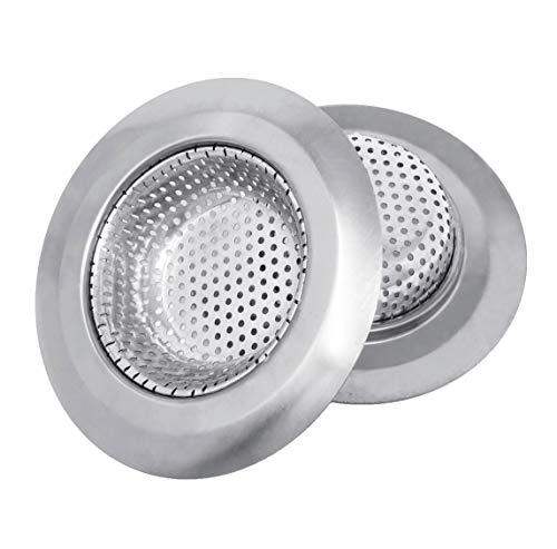 Makerstep 2 Pack of Stainless Steel Sink Drain Strainer Baskets 4.5 Inch Diameter. Kitchen Stopper. for Dishes, Garbage Disposal, Large Wide Rim Prevents Clogged Drains Catcher. Fine Mesh.