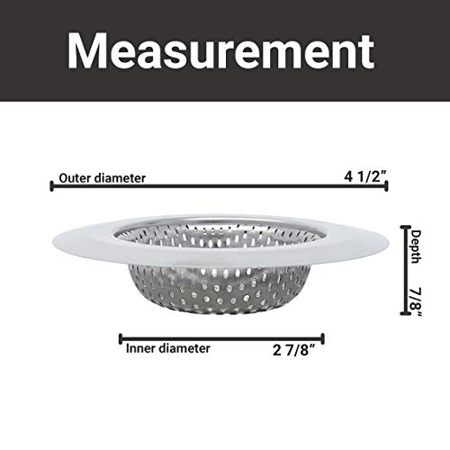 Makerstep 2 Pack of Stainless Steel Sink Drain Strainer Baskets 4.5 Inch Diameter. Kitchen Stopper. for Dishes, Garbage Disposal, Large Wide Rim Prevents Clogged Drains Catcher. Fine Mesh.