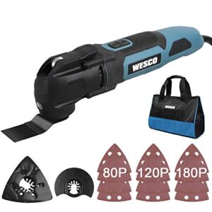 wesco oscillating tool kit, 2.5 amp corded oscillating multi-tool with 15 accessories, variable speed oscillating, 3.2°oscillation angle, universal fit system, carry bag