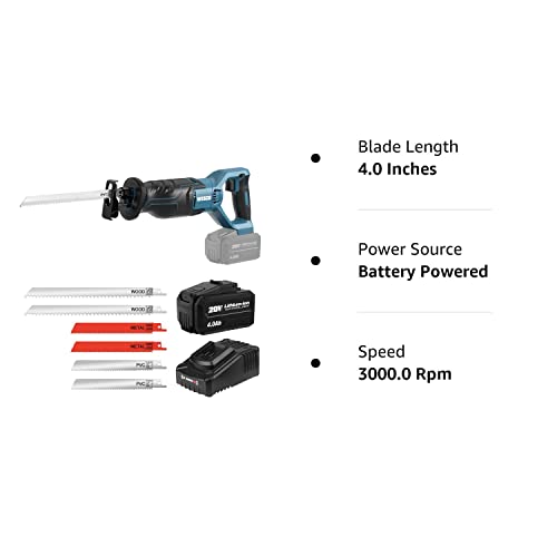 WESCO 20V Cordless Reciprocating Saw, 4.0Ah Li-ion Battery, 0-3000SPM Variable Speed, 3/4" Stroke Length, Recip Saw for Wood Metal PVC Cutting