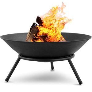amagabeli garden & home fire pit outdoor wood burning fire bowl 22.6in with a drain hole fireplace extra deep large round outside backyard deck camping heavy duty metal grate rustproof