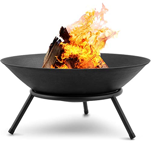 AMAGABELI GARDEN & HOME Fire Pit Outdoor Wood Burning Fire Bowl 22.6in with A Drain Hole Fireplace Extra Deep Large Round Outside Backyard Deck Camping Heavy Duty Metal Grate Rustproof