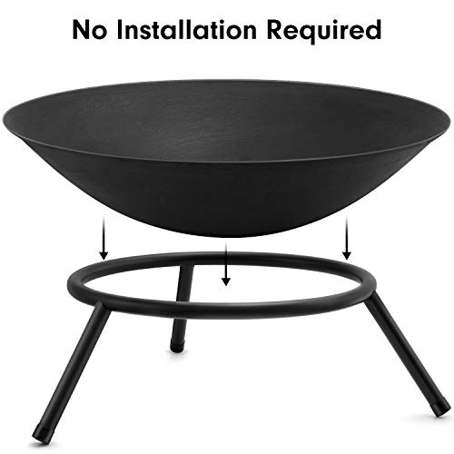 AMAGABELI GARDEN & HOME Fire Pit Outdoor Wood Burning Fire Bowl 22.6in with A Drain Hole Fireplace Extra Deep Large Round Outside Backyard Deck Camping Heavy Duty Metal Grate Rustproof