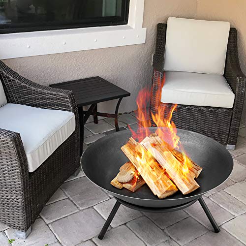 AMAGABELI GARDEN & HOME Fire Pit Outdoor Wood Burning Fire Bowl 22.6in with A Drain Hole Fireplace Extra Deep Large Round Outside Backyard Deck Camping Heavy Duty Metal Grate Rustproof