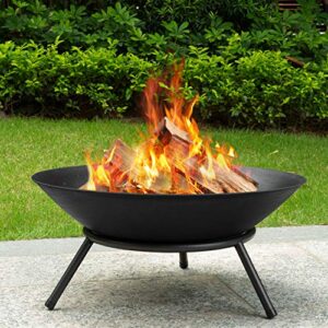 AMAGABELI GARDEN & HOME Fire Pit Outdoor Wood Burning Fire Bowl 22.6in with A Drain Hole Fireplace Extra Deep Large Round Outside Backyard Deck Camping Heavy Duty Metal Grate Rustproof