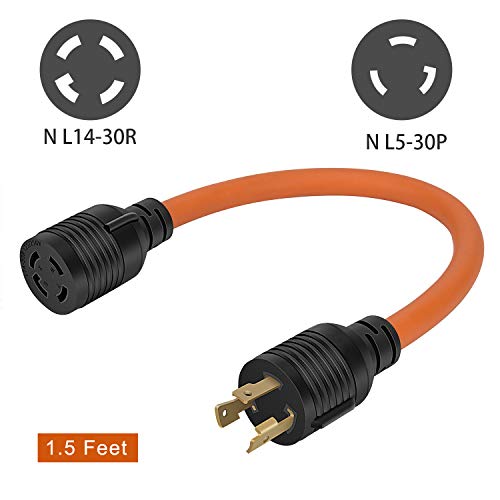 Cleyean Nema L5-30P to L14-30R Adapter Power Cord, L5-30 Male Generator Male to L14-30 Transfer Switch Female Adapter, 30Amp STW 10AWG 1.5FT