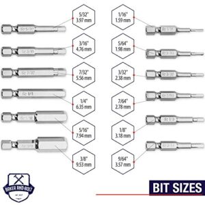 Allen Wrench Drill Bit Set (PREMIUM 24pc COMPLETE SAE and METRIC SET) /w Storage Case and Bit Holder - Hex Shank Magnetic Bit Set - THE GIFD COLLECTION - Fortified S2 Steel - Long 2in Heads for Drills