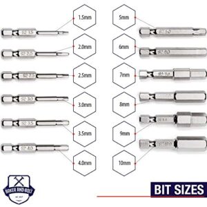 Allen Wrench Drill Bit Set (PREMIUM 24pc COMPLETE SAE and METRIC SET) /w Storage Case and Bit Holder - Hex Shank Magnetic Bit Set - THE GIFD COLLECTION - Fortified S2 Steel - Long 2in Heads for Drills