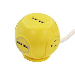 accell power cutie - compact surge protector with 3 tamper resistant 540j surge protected ac outlets and 4 usb-a charging ports, 6ft cord, yellow (d080b-049e)