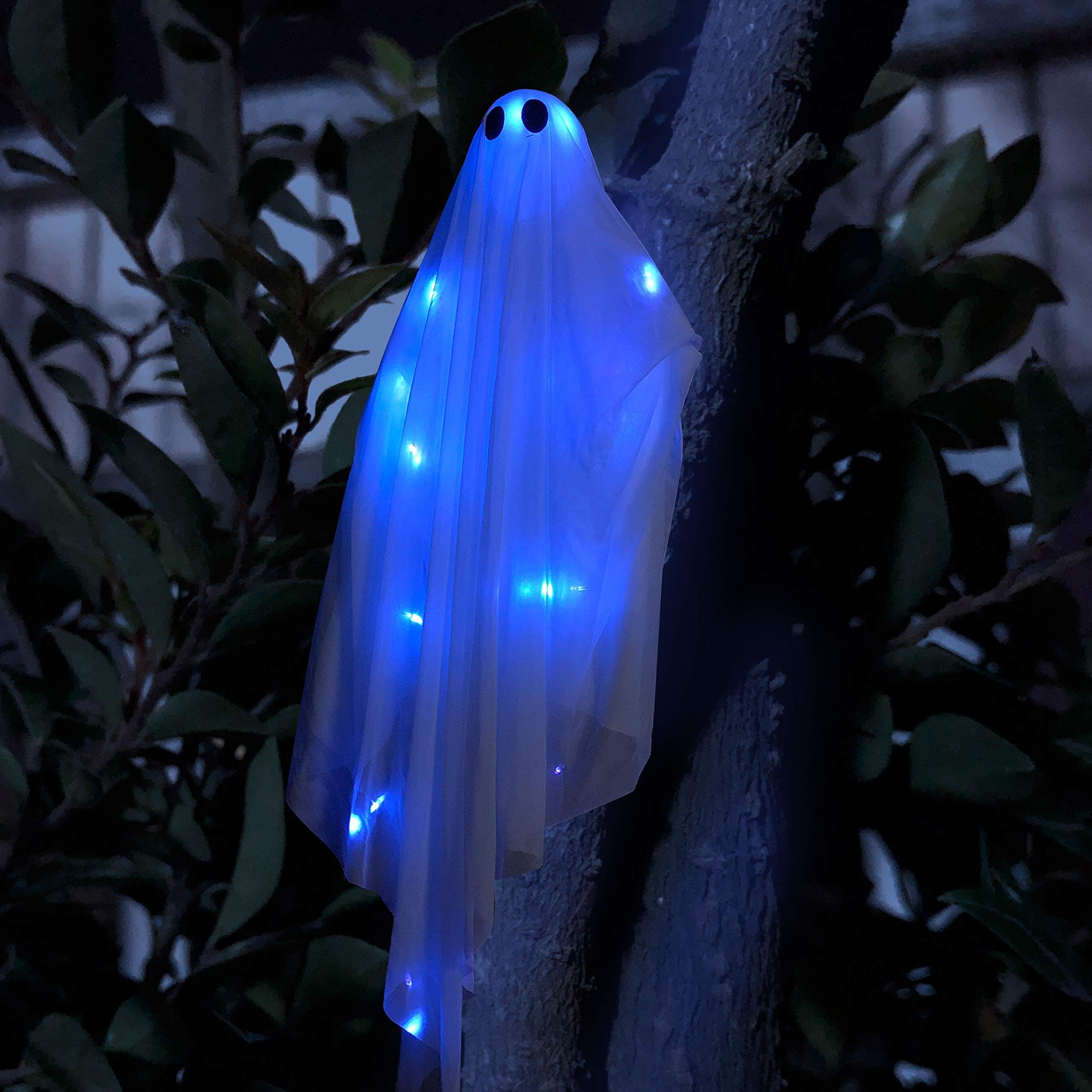 JOYIN Halloween Hanging Light up Ghost with Spooky Blue LED Light, 47” White Hanging Ghosts, Best Halloween Hanging Decoration for Front Yard Patio Lawn Garden Party Decor Indoor Outdoor