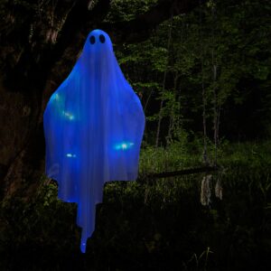 JOYIN Halloween Hanging Light up Ghost with Spooky Blue LED Light, 47” White Hanging Ghosts, Best Halloween Hanging Decoration for Front Yard Patio Lawn Garden Party Decor Indoor Outdoor