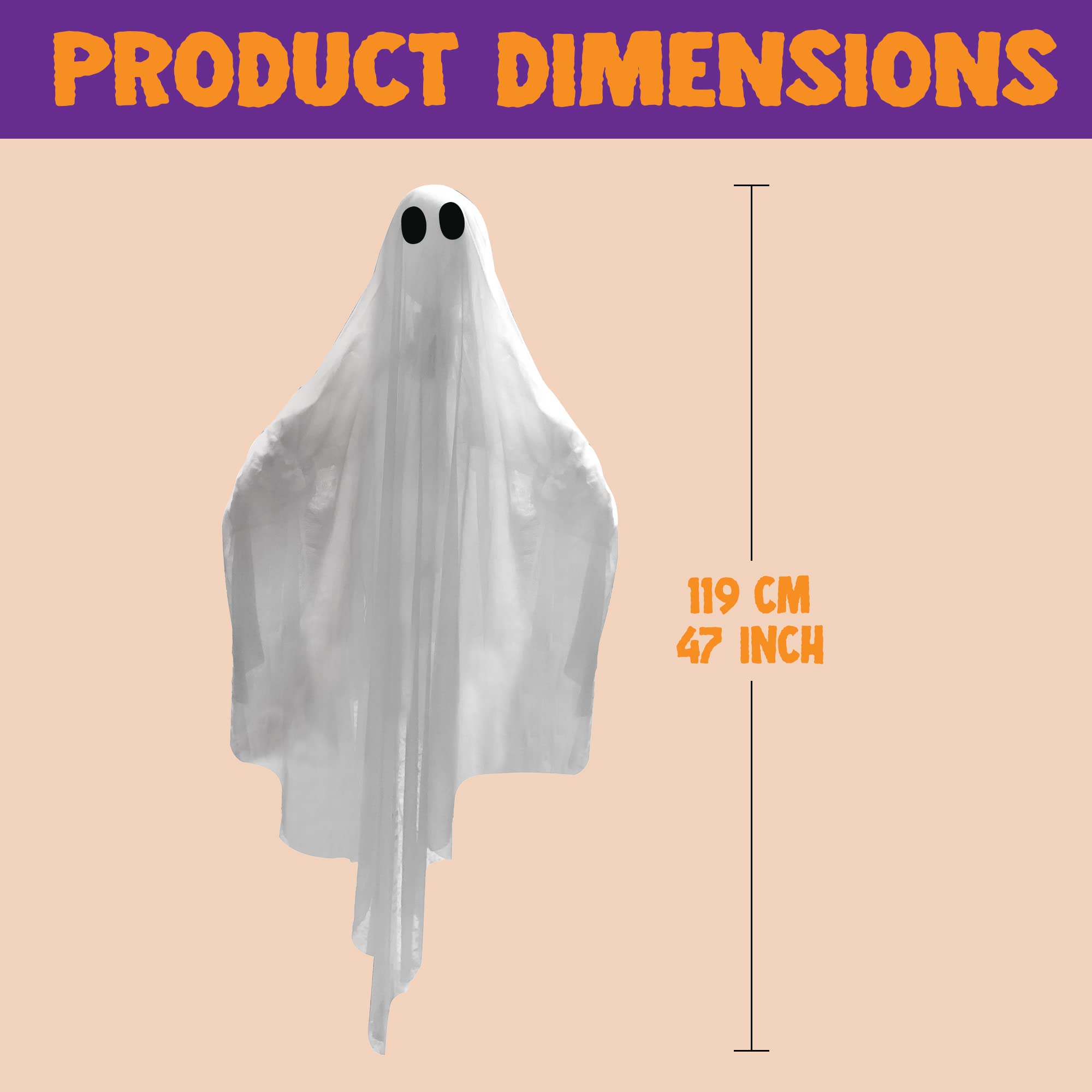 JOYIN Halloween Hanging Light up Ghost with Spooky Blue LED Light, 47” White Hanging Ghosts, Best Halloween Hanging Decoration for Front Yard Patio Lawn Garden Party Decor Indoor Outdoor