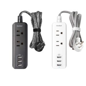 power strip with 3 usb charging ports(15w/3.1a) and 2 outlets, desktop charging station with 5 foot braided extension cord, right angle flat plug, small for travel hotel, cruise ship, home and office