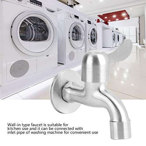 Washing Machine Faucet, 304 Stainless Steel Single Lever Kitchen Faucet Wall Mount Laundry Faucet Tap Sink Basin Water Tap for Home Kitchen Garden Bathroom Toilet Laundry Washing Machine, Silver