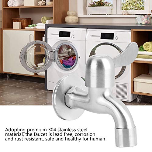 Washing Machine Faucet, 304 Stainless Steel Single Lever Kitchen Faucet Wall Mount Laundry Faucet Tap Sink Basin Water Tap for Home Kitchen Garden Bathroom Toilet Laundry Washing Machine, Silver