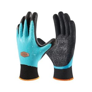 cooljob waterproof winter freezer gloves for working gardening fishing construction worker, double coated rubber gloves for indoor outdoor warehouse cold refrigeration house, 1 pair medium m blue