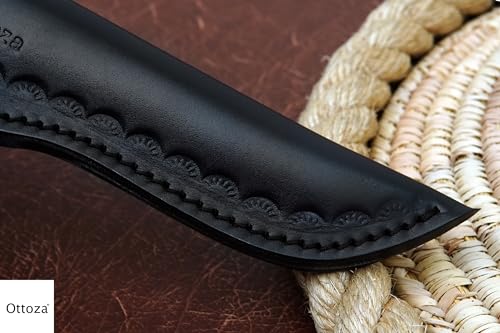 Ottoza Handmade Leather Knife Sheath Side Draw Knife Sheath - Bushcraft Knife Sheath - Hunting Knife Sheath - Survival Knife Sheath - Vertical Knife Sheath Black TOP Grain Leather No:221