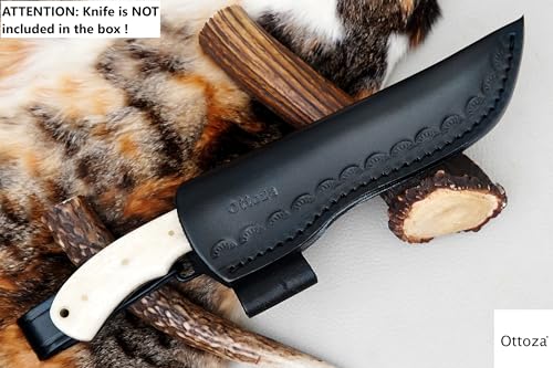 Ottoza Handmade Leather Knife Sheath Side Draw Knife Sheath - Bushcraft Knife Sheath - Hunting Knife Sheath - Survival Knife Sheath - Vertical Knife Sheath Black TOP Grain Leather No:221
