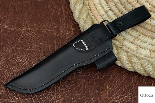 Ottoza Handmade Leather Knife Sheath Side Draw Knife Sheath - Bushcraft Knife Sheath - Hunting Knife Sheath - Survival Knife Sheath - Vertical Knife Sheath Black TOP Grain Leather No:221