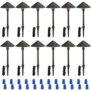 leonlite 12-pack led landscape lights low voltage, 3w 12-24v pathway lights, cast-aluminum waterproof path lights, etl listed landscape lighting wired for yard lawn, 3000k warm white, bronze