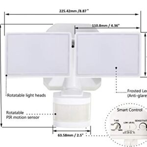 EMANER Security Lights Outdoor, Flood Lights Hardwired AC Power, Motion Sensor/Dusk to Dawn/ 6Hrs/Eco Dim 4 Working Modes, 5000K Daylight, Exterior Security Floodlight for Yard/Garage/Patio, 2Pack