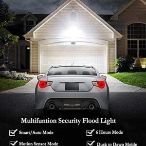 EMANER Security Lights Outdoor, Flood Lights Hardwired AC Power, Motion Sensor/Dusk to Dawn/ 6Hrs/Eco Dim 4 Working Modes, 5000K Daylight, Exterior Security Floodlight for Yard/Garage/Patio, 2Pack