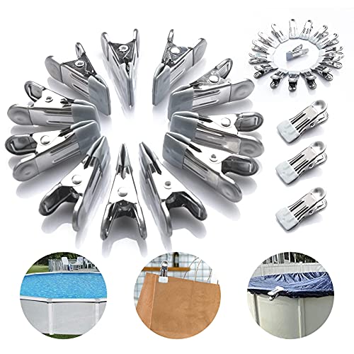 GORNORVA 30 PCS Swimming Pool Above Ground Winter Cover Clips Secure Your Winter Pool Cover Attaches to Top Rail Wind Guard Clips Multifunctional Metal Clips Towel Clips Spring Clamps