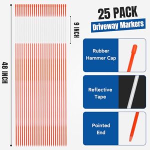 BTSD-home 25 Pack Driveway Markers Fiberglass 48 Inch Snow Stakes with Reflective Tape