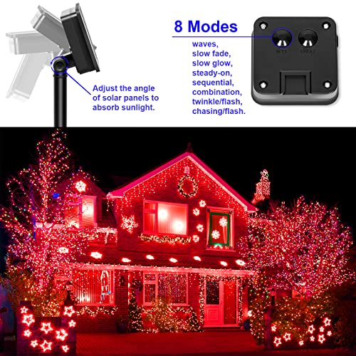 YAOZHOU Red Solar Christmas String Lights Outdoor Waterproof Decorations 100 LED（2 Pack） 8 Modes Copper String Lights Fairy Lights for Valentine's Day, Garden, Patio, Fence, Balcony