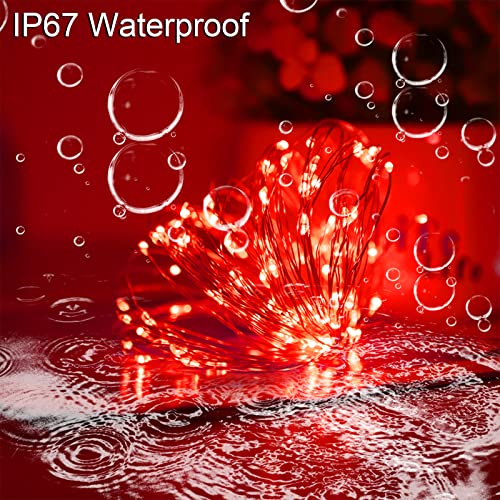 YAOZHOU Red Solar Christmas String Lights Outdoor Waterproof Decorations 100 LED（2 Pack） 8 Modes Copper String Lights Fairy Lights for Valentine's Day, Garden, Patio, Fence, Balcony