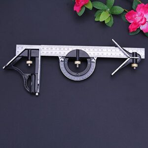 12 Inch Adjustable Combination Angle 45 Degree Right Protractor Square Set, Adjustable Sliding Combination Square Ruler & Protractor Level Measure Measuring Set (Inch/Metric)