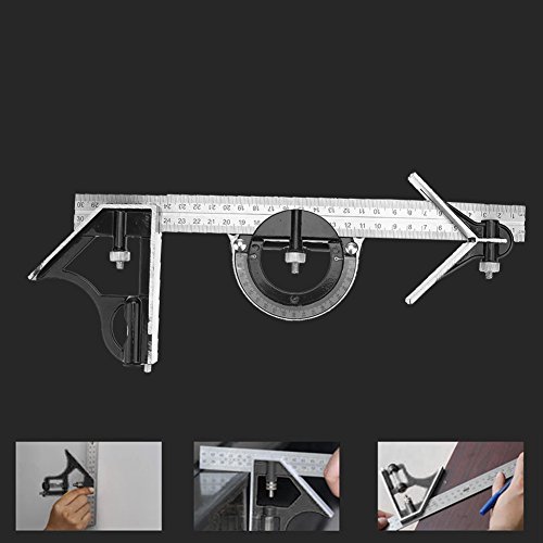 12 Inch Adjustable Combination Angle 45 Degree Right Protractor Square Set, Adjustable Sliding Combination Square Ruler & Protractor Level Measure Measuring Set (Inch/Metric)