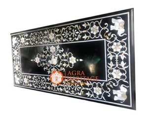 black marble inlay dining table top mother of pearl precious stone design decor