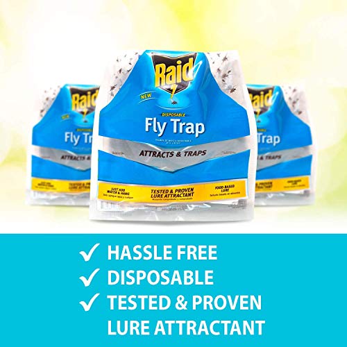 Raid Fly Trap (6-Pack), Outdoor Fly Trap, Disposable Fly Trap Bag, House Fly Trap with Food-Based Attractant