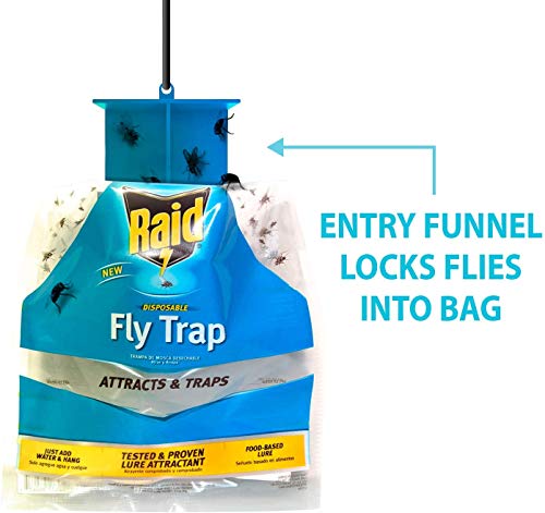 Raid Fly Trap (6-Pack), Outdoor Fly Trap, Disposable Fly Trap Bag, House Fly Trap with Food-Based Attractant