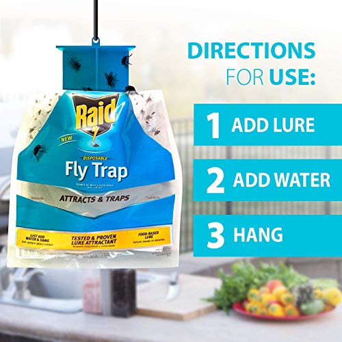 Raid Fly Trap (6-Pack), Outdoor Fly Trap, Disposable Fly Trap Bag, House Fly Trap with Food-Based Attractant