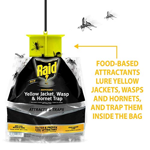 Raid Yellow Jacket and Wasp Trap (3-Pack), Outdoor Wasp Trap, Disposable Wasp and Yellow Jacket Trap Bag with Food-Based Attractant