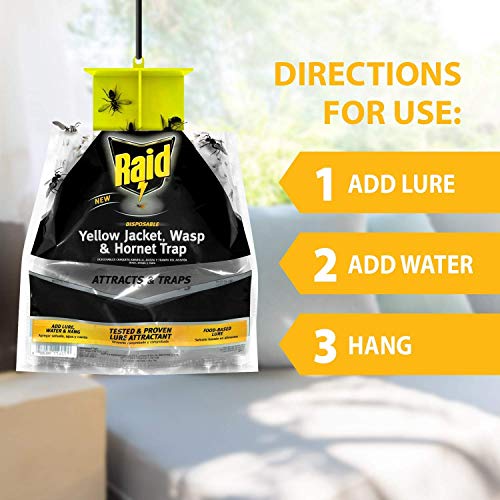 Raid Yellow Jacket and Wasp Trap (3-Pack), Outdoor Wasp Trap, Disposable Wasp and Yellow Jacket Trap Bag with Food-Based Attractant