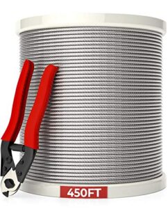 nutype 1/8" t316 stainless steel cable, aircraft cable for deck railing, 7x7 strand core, 450ft, come with cutter