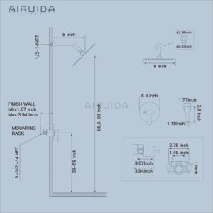 Airuida Matte Black Single Function Shower Trim Kit Shower Faucet Set Wall Mount 8 Inch Round Rainfall Shower Head and Handle Set Single Handle Shower System Set with Female Threads Rough-in Valve