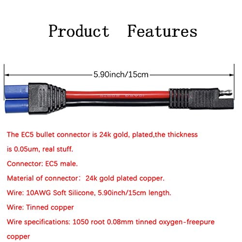 LIXINTIAN (2-Pack) SAE to EC5 Male Plug Quick Connection Adapter Connector, Suitable for Solar Battery Car Battery -10AWG 15cm